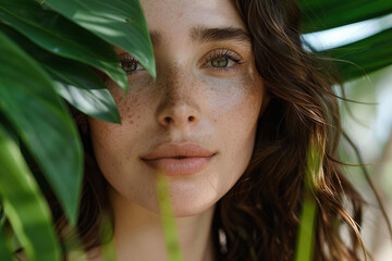 A woman with green eyes