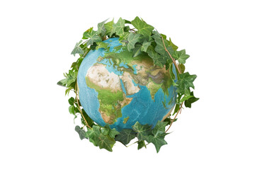 Fototapeta premium A globe with ivy growing around it. The globe is blue and green