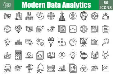 Modern Data Analytics Icons Set. Editable Stroke. Pixel Perfect