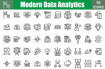 Modern Data Analytics Icons Set. Editable Stroke. Pixel Perfect