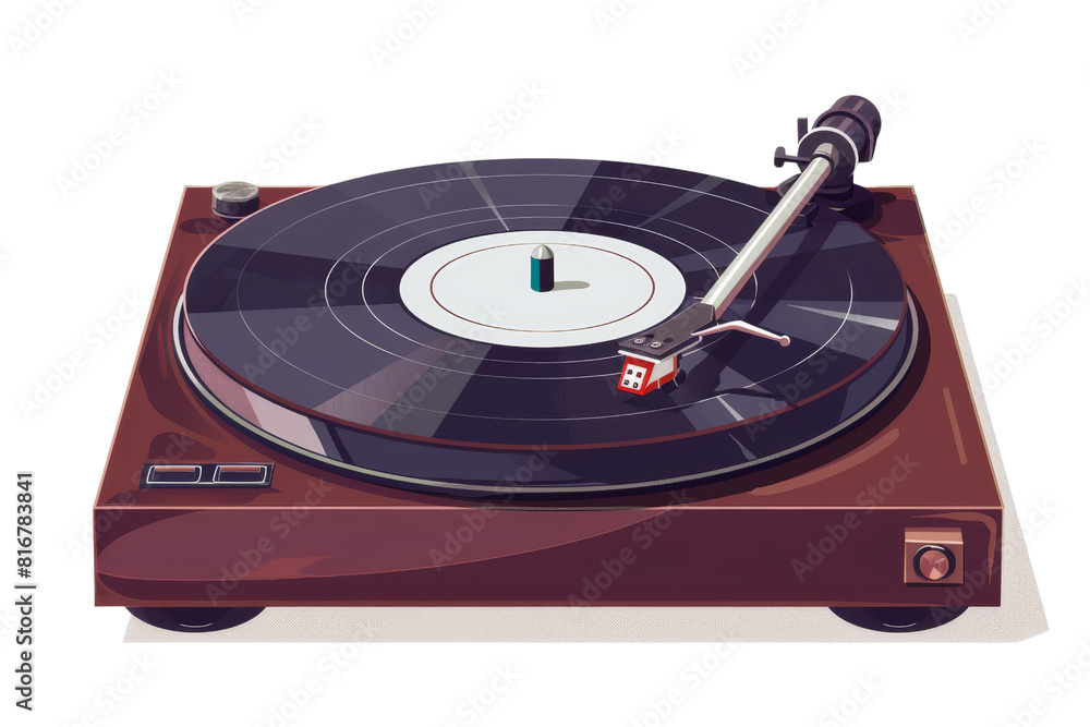 Poster a record player with a red and white record on it
