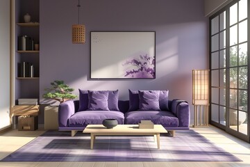 Purple japan interior style has a armchair sofa on living room minimal,3D