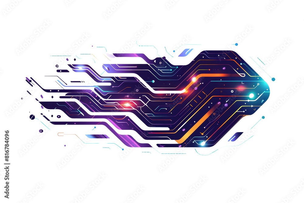 Poster a colorful, abstract image of a circuit board with a bright purple line running through it. concept 