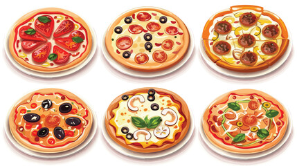Fototapeta na wymiar Plate with different tasty mini pizzas on white background