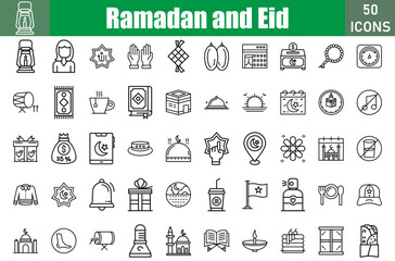 Ramadan And Eid Icons Set. Editable Stroke. Pixel Perfect