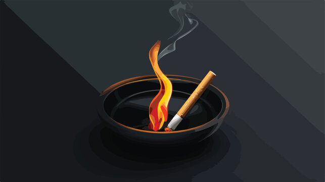 Cigarette in ashtray with burning Vector style vector