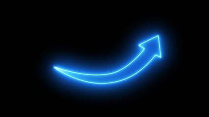Abstract glowing neon business arrow rising on black background. Bright neon arrows. Neon growing arrow icon. 3d rendering.