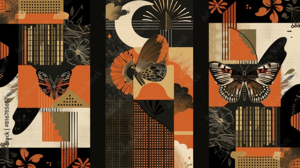 Aufkleber poster design template based on a y2k style with abstract grid flower ornament elements and neo trib