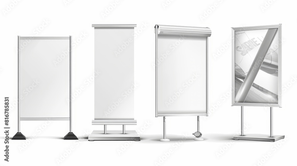 Aufkleber a set of 3d blank advertising stands taken from a reality-based modern scene. one is a front and sid