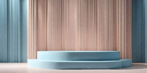 Minimalistic podium in bright blue pastel colors designed for product presentation