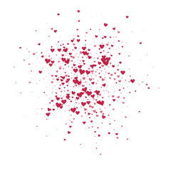 Red hearts scattered on white background.