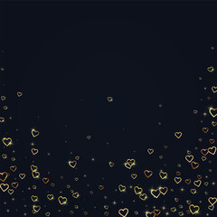 Gold hearts scattered on black background.