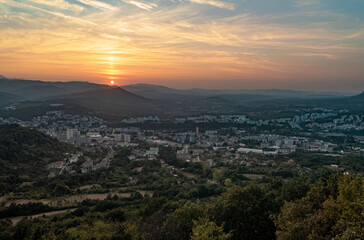 Stunning sunset in the city of Gabrovo, Bulgaria