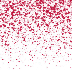 Red hearts scattered on white background.