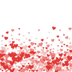 Red hearts scattered on white background.