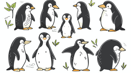 Collection of cartoon penguin doodle Vector style vector