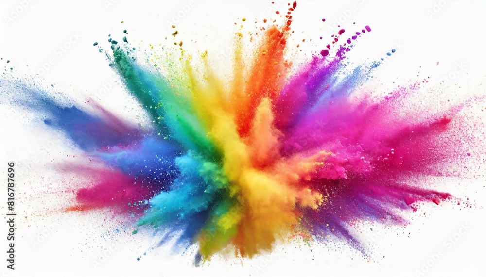 Wall mural rainbow holy powder explosion isolated on white background, clipping