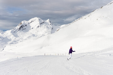 Fototapeta na wymiar Snowboarder Slopes on Grindelwald First, Switzerland