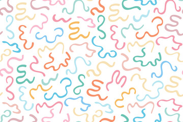 Seamless vector abstract texture with multicolored wavy lines. Creative background with colored pastel stripes on a white background