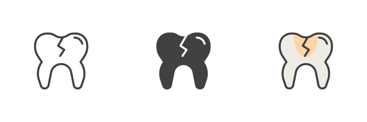 Broken tooth different style icon set