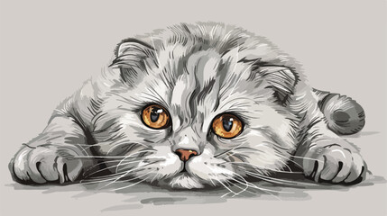 Scottish fold cat - hand drawn illustration. Flap-ear