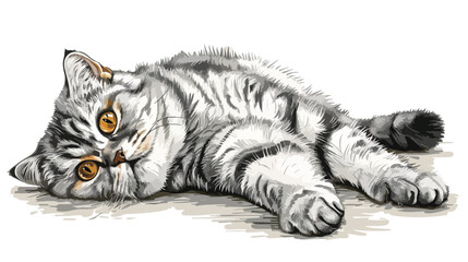 Scottish fold cat - hand drawn illustration. Flap-ear