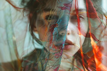 Artistic portrait of a woman combined with vibrant, abstract textures creating a dreamy effect