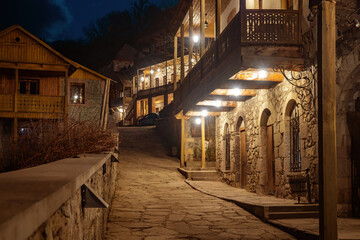 Resorts Armenia. City Dilijan. Residential houses in evening. Ancient architecture Armenia....