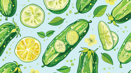 Seamless pattern with cucumber slice flower. Colorful