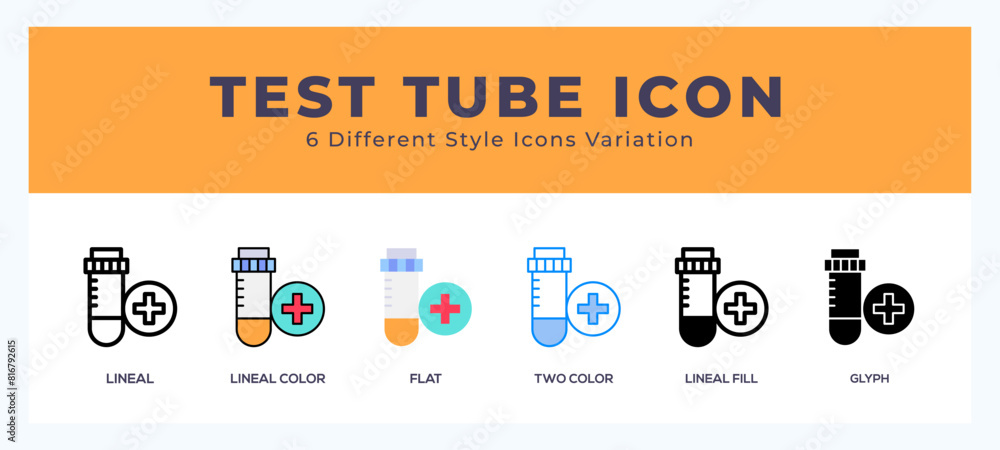 Poster test tubes icon set with different styles. icons designed in filled. outline. flat. glyph and line c