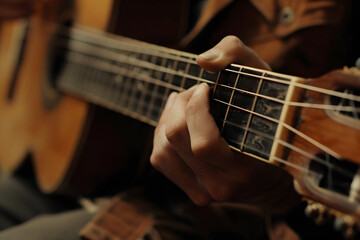 Obraz premium a musician's hands strumming a guitar, capturing the passion and expression of live music performance