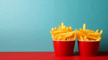 French fries for two, solid background, space for text