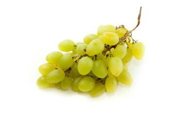 Bunch of organic green grapes isolated on white background.