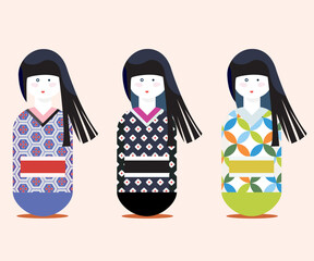 Stylish Girl Dolls with Traditional Fashionable Japanese Kimono Version 1