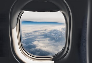 Ventana de avion con vista a un cielo azulado con nubes