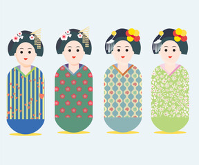 Stylish Girl Dolls with Traditional Fashionable Japanese Kimono Version 4