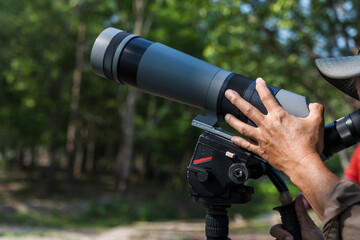 Close up binocular for bird watching in nature park