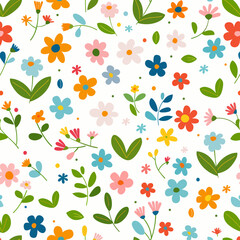 a white background with colorful flowers and leaves