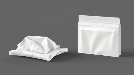Package of wet wipes with a plastic flap mockup. Realistic 3D modern file of front and side views of a closed hygiene tissue pack. Mockup of a bag or container for antibacterial hygiene wipes.
