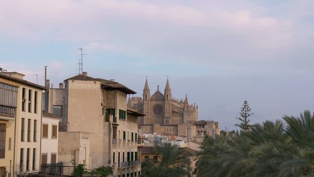 View of the Cathedral of Santa Maria of Palma de Mallorca from the Baluarte de Sant Pere. Tourism of Spain