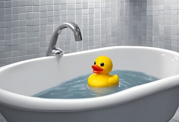 Patito de hule en ba&ntilde;era con agua