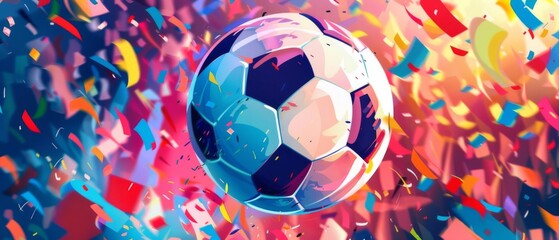 Fototapeta premium EM European Championship 2024 sport win, triumph, winner celebration concept background illustration - Soccer ball and confetti