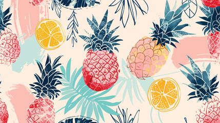 Seamless pattern with pineapples of various color 