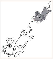 Cartoon scene with farm ranch animal rodent mouse or rat isolated background coloring page sketch drawing preview with sketch illustration for children