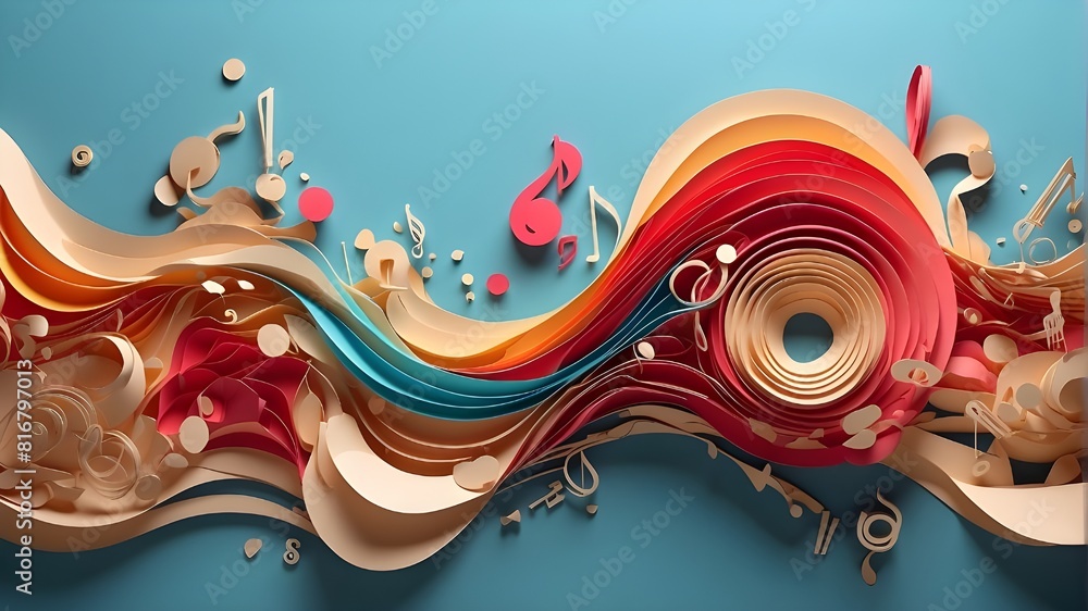 Poster artistic background in music. paper art abstract musical artwork. utilizing generative ai