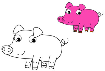 sketch cartoon scene with happy farm ranch pig animal domestic smiling iwith colorful preview llustration for children