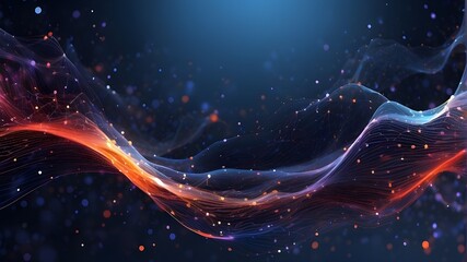 Technological processes, neural networks, digital data storage, particle flow, artificial intelligence foundations, technology network background, banner, and digital graphic abstract background