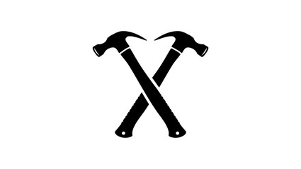 Two crossed hammers emblem, black isolated silhouette