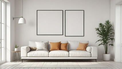 Frame mockup, ISO A paper size. Living room wall white poster mockup. Interior mockup with house background. Modern interior design. 3D render