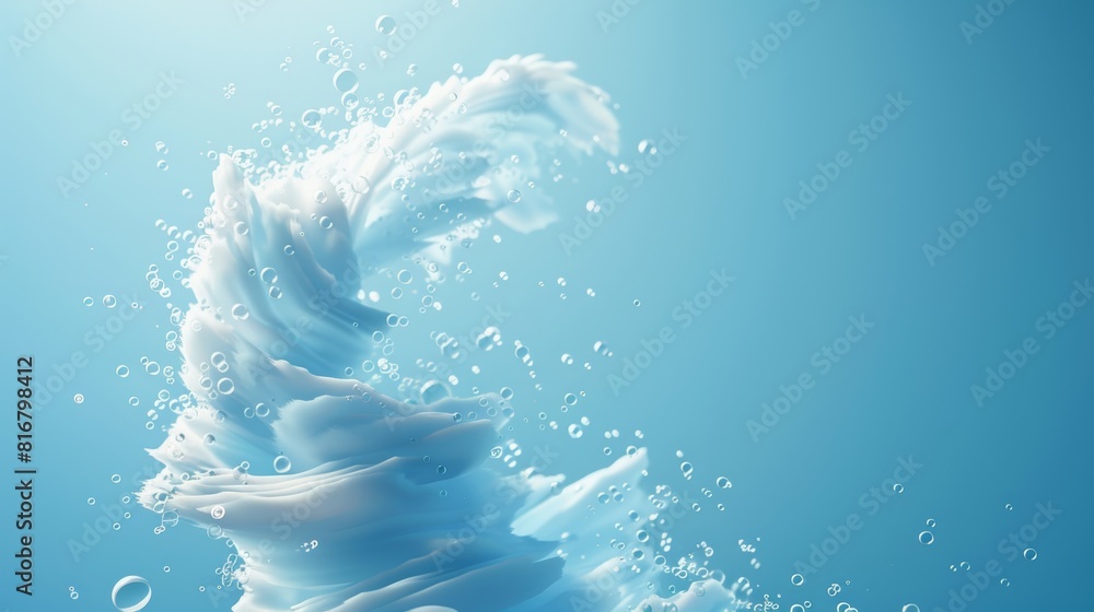 Poster detailed abstract dynamic vortex motion in 3d, abstract wash powder or shampoo design, on a backgrou